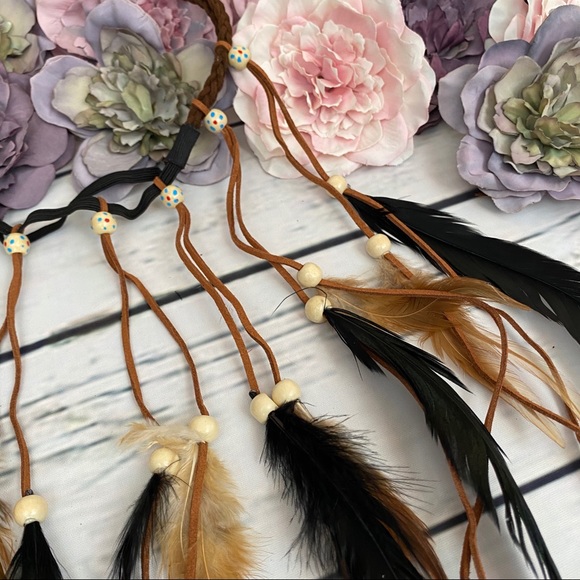 Boho Dark Green & Brown Feather Headdress - Picture 11 of 14